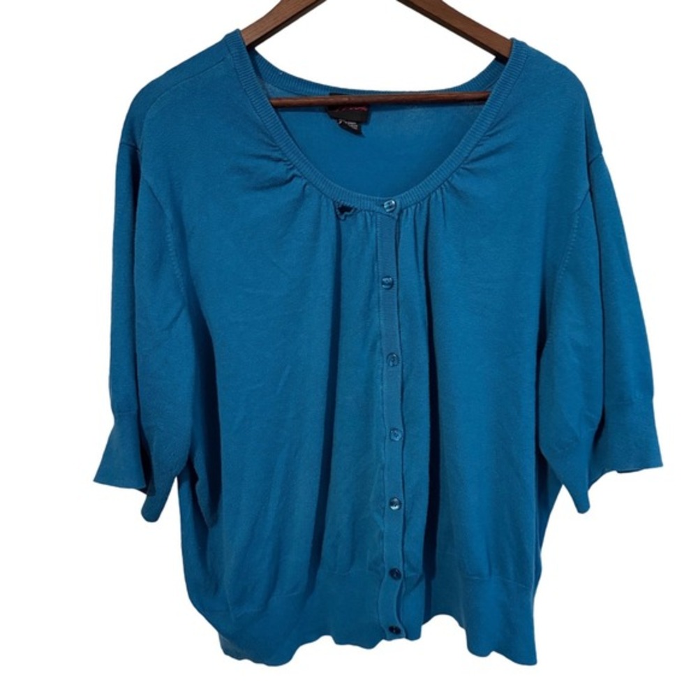 Vintage Torrid Women 4X Teal Blue‎ Button Front Knit Cardigan Thrashed Academia